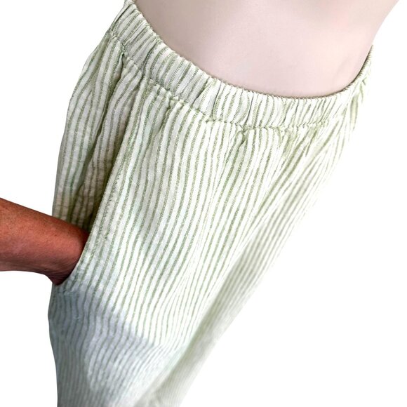 NWOT Flax Womens Striped Linen Wide-Leg Pants With Pockets Green White Small - Picture 5 of 11